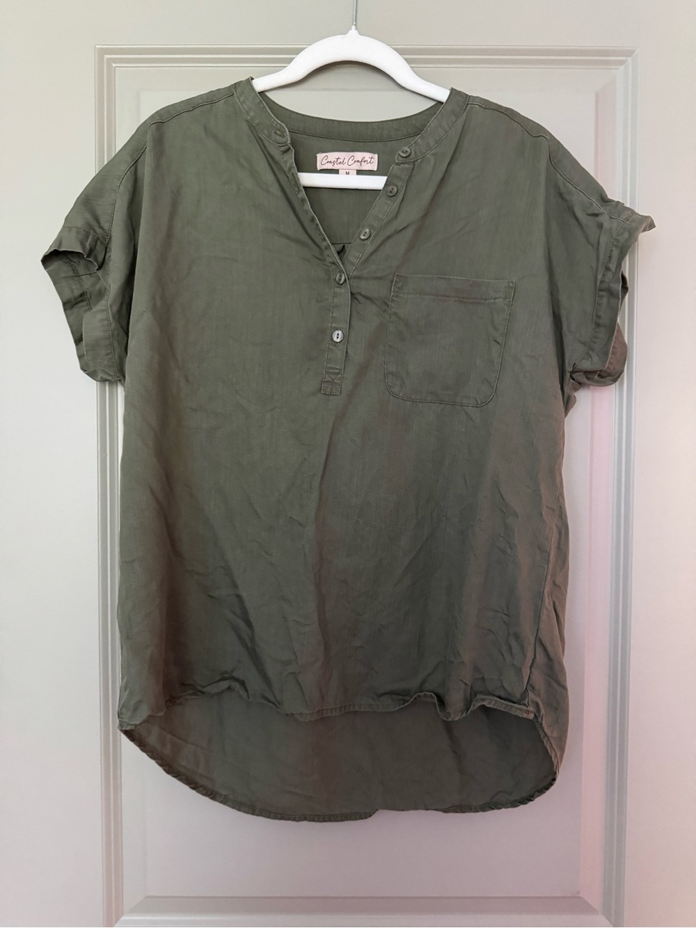 Olive Green Short-Sleeve Henley Tunic